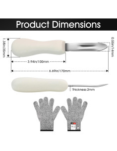 Cuchillo para abrir ostras SMLBJUTE + Guantes L resistentes a cortes 2