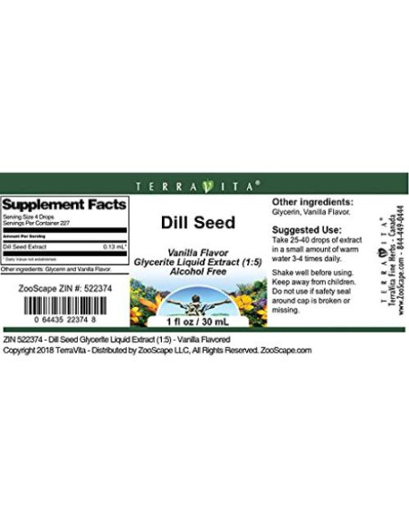 Extracto Líquido de Glicerina de Semilla de Eneldo TerraVita 28.35 g Sabor Vainilla