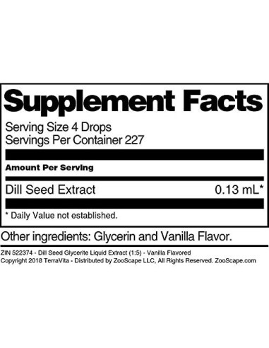Extracto Líquido de Glicerina de Semilla de Eneldo TerraVita 28.35 g Sabor Vainilla