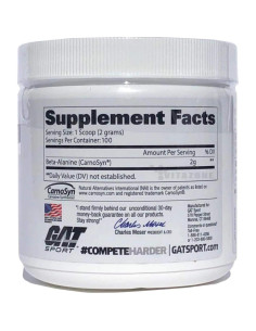 GAT Sport Beta Alanine Powder 200g - Sin Sabor, 100 Porciones 2