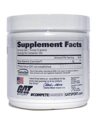 GAT Sport Beta Alanine Powder 200g - Sin Sabor, 100 Porciones