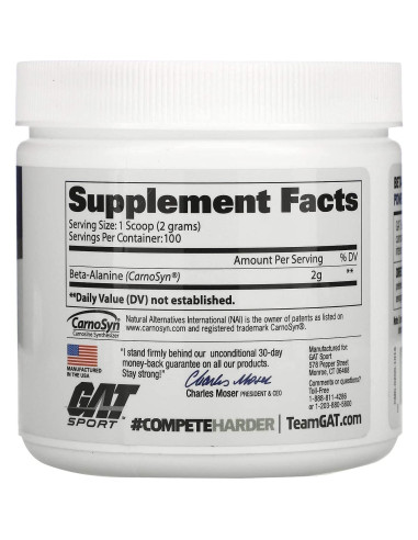 GAT Sport Beta Alanine Powder 200g - Sin Sabor, 100 Porciones