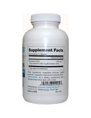 Bromelina 2000mg Wonder Labs - 250 Cápsulas Digestivas