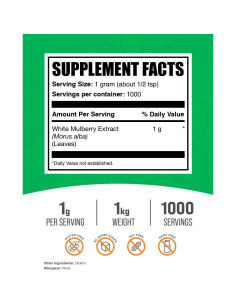Polvo de Extracto de Hoja de Morera Blanca BulkSupplements 1kg 2