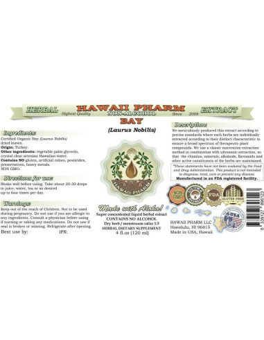 Extracto Líquido Sin Alcohol de Laurel Hawaii Pharm 4 Fl Oz