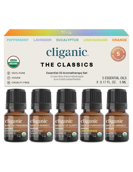 Set de Aceites Esenciales Orgánicos Cliganic - 5 Piezas 100% Puro
