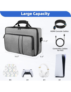 Funda de Transporte Cownmca para PS5, Gris, 41.91x29.21cm 2