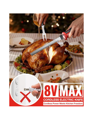 Cuchillo eléctrico inalámbrico EZUVITA 8V con cuchillas de acero