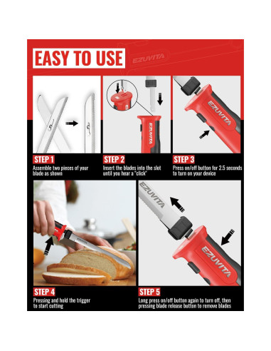 Cuchillo eléctrico inalámbrico EZUVITA 8V con cuchillas de acero