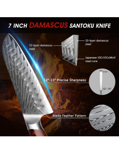 Cuchillo Santoku HOSHANHO 17.78 cm Damasco Ultra Afilado G10 2