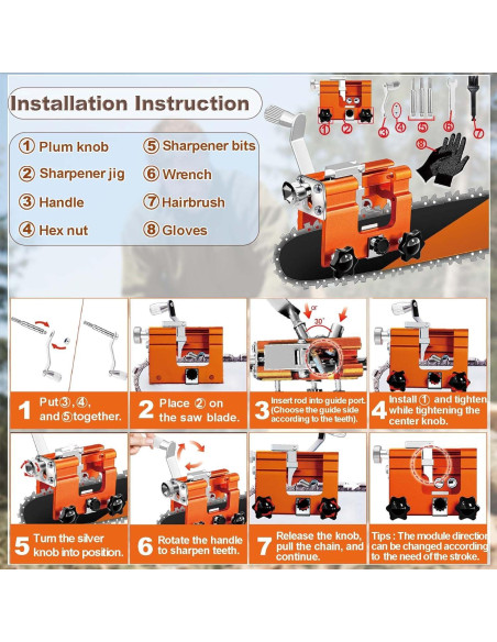 Kit Afilador de Motosierra OMCCHK Manual 3 Piezas Naranja