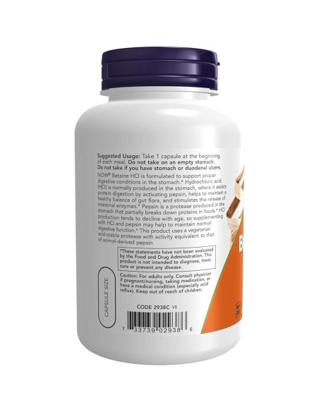 Betaina HCL Now Foods 120 Cápsulas Digestivas