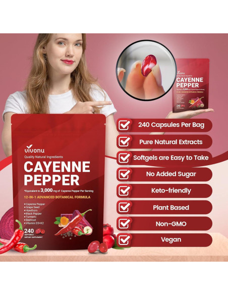 Suplemento Softgels VivoNu Pimienta de Cayena 14-en-1 163g