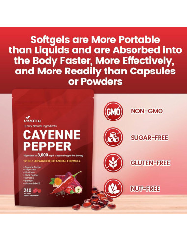 Suplemento Softgels VivoNu Pimienta de Cayena 14-en-1 163g