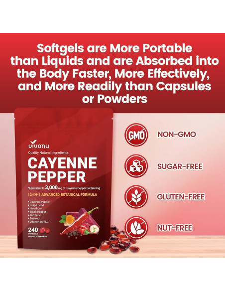 Suplemento Softgels VivoNu Pimienta de Cayena 14-en-1 163g