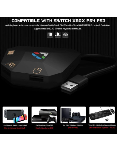 Adaptador de Teclado y Ratón arVin para Consolas PS4/Xbox