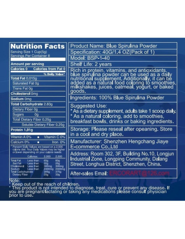 Polvo de Espirulina Azul ERCorArt 40g Colorante Natural Vegano