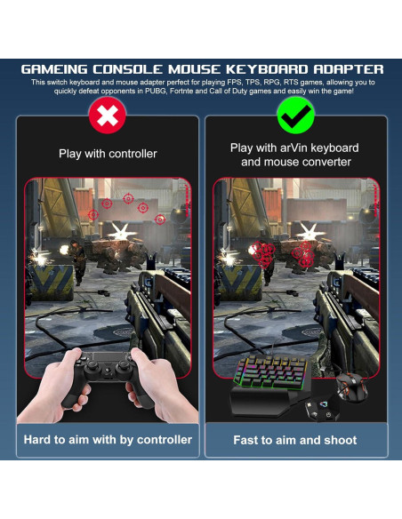 Adaptador de Teclado y Ratón arVin para Consolas PS4/Xbox Adaptador de Teclado y Ratón arVin para Consolas PS4/Xbox