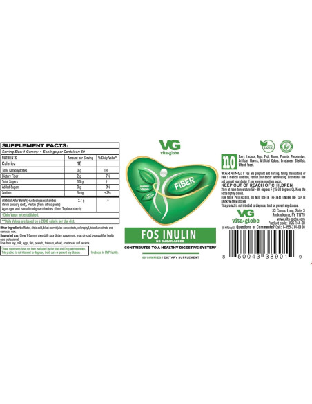 Gomas de Fibra Prebiótica Vita Globe 60 Unidades Sin Azúcar