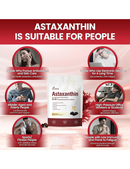 Astaxantina 12mg 240 Cápsulas VivoNu Suplemento Antioxidante