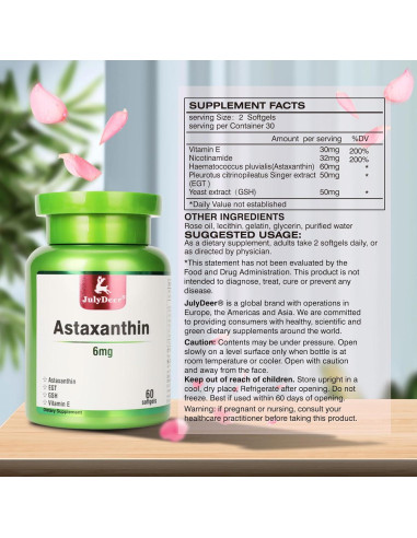 Astaxantina 6 mg JulyDeer - 60 Geles Blandos Antioxidantes
