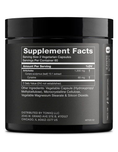 Extracto de Alcachofa Toniiq 15:1 120 Cápsulas Veganas 5% Cinarina