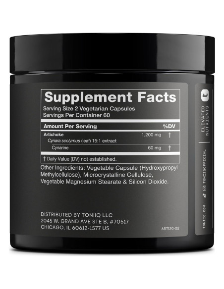 Extracto de Alcachofa Toniiq 15:1 120 Cápsulas Veganas 5% Cinarina
