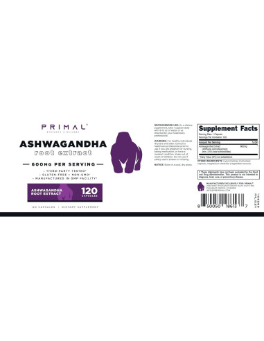 Extracto de Raíz de Ashwagandha Primal 600mg 120 Cápsulas