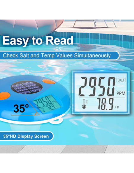 Probador de Sal YINMIK Flotante para Piscinas - Medidor Digital de Salinidad y Temperatura IPX8