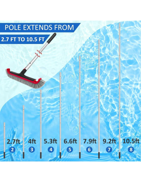 Cepillo de piscina Poolvio con palo ajustable 3.05 m