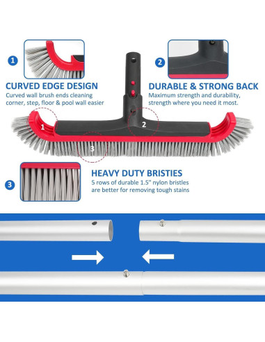 Cepillo de piscina Poolvio con palo ajustable 3.05 m