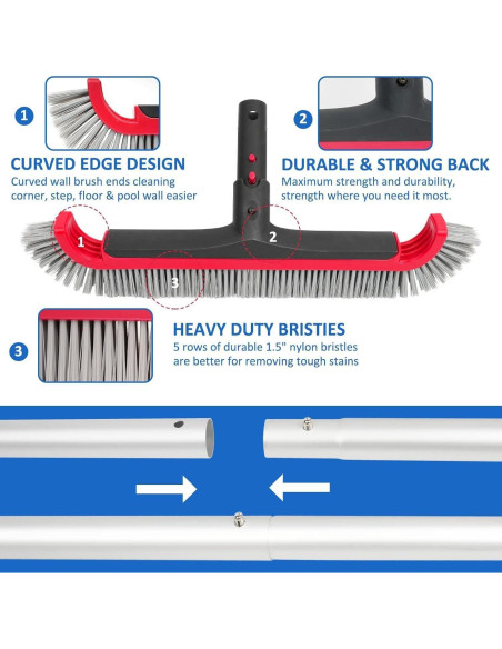 Cepillo de piscina Poolvio con palo ajustable 3.05 m