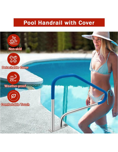 Pasamanos de piscina GarveeLife 49.4x34" acero inoxidable 304