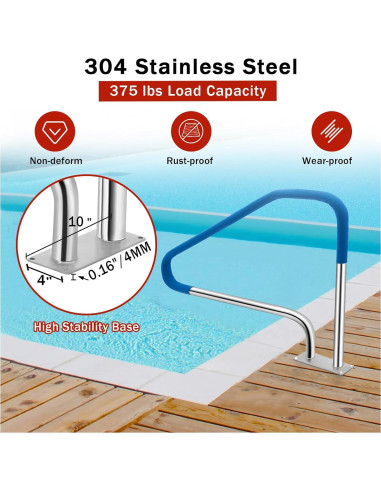 Pasamanos de piscina GarveeLife 49.4x34" acero inoxidable 304