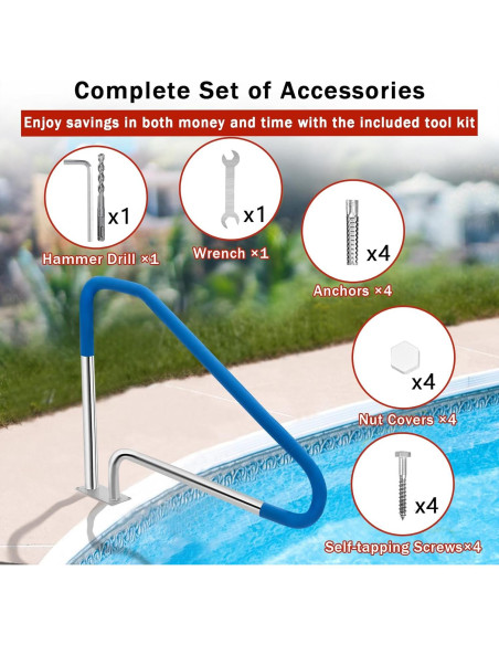 Pasamanos de piscina GarveeLife 49.4x34" acero inoxidable 304