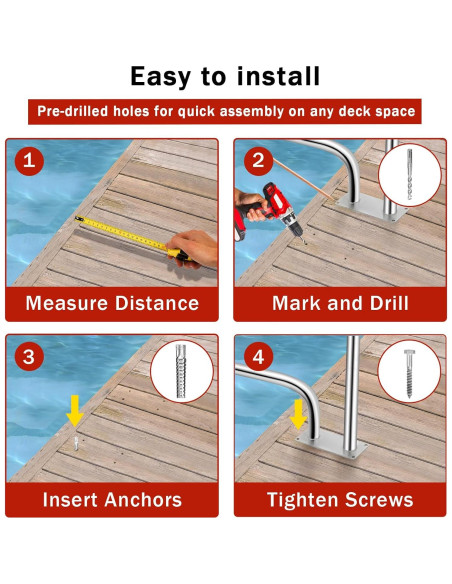 Pasamanos de piscina GarveeLife 49.4x34" acero inoxidable 304