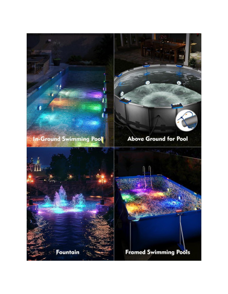 Luces LED Solares para Piscina MOFOYEAH 4 Paquetes IP68 16 Colores