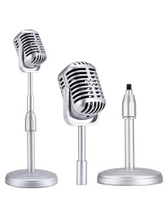 Micrófono de Escritorio Vintage Facmogu Plata con Soporte Ajustable