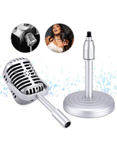 Micrófono de Escritorio Vintage Facmogu Plata con Soporte Ajustable 2