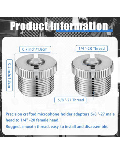 6 Adaptadores de Tornillo Micrófono 5/8 a 1/4 Hotop Plata 2