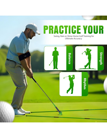 Entrenador de Golf Mikani GSTB-S2 con Palos y Banda, Verde