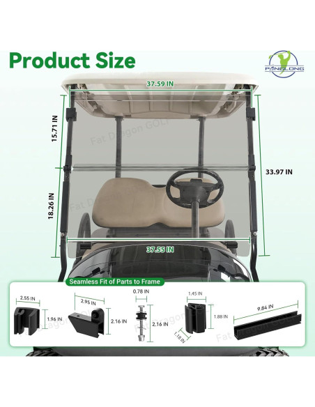 Parabrisas Tinteado Panglong para Carro de Golf 2004-Up 95.49x86.25cm