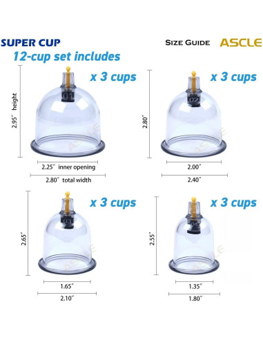 Juego de Ventosas ASCLE 12 Tazas a Prueba de Golpes y Calor