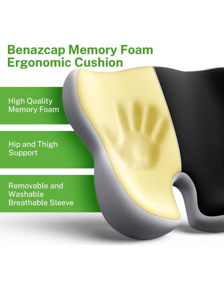Cojín de Asiento Ergonomico Benazcap 46x43cm Alivio Ciático
