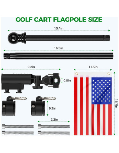 Soporte de Bandera para Carro de Golf 10L0L - Paquete de 2 con Banderas