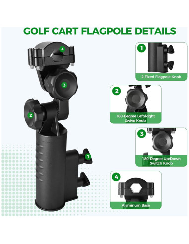 Soporte de Bandera para Carro de Golf 10L0L - Paquete de 2 con Banderas