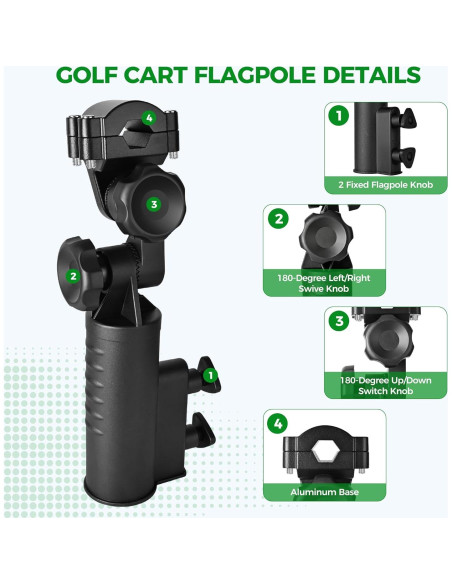 Soporte de Bandera para Carro de Golf 10L0L - Paquete de 2 con Banderas