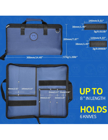 Bolsa de cuchillos XYJ para chefs, lona resistente 6 bolsillos