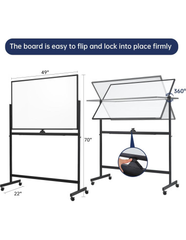 Pizarra Blanca Rodante Ajustable TSJ OFICINA 121.9x81.3cm