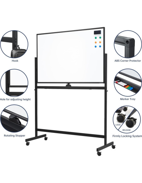 Pizarra Blanca Rodante Ajustable TSJ OFICINA 121.9x81.3cm